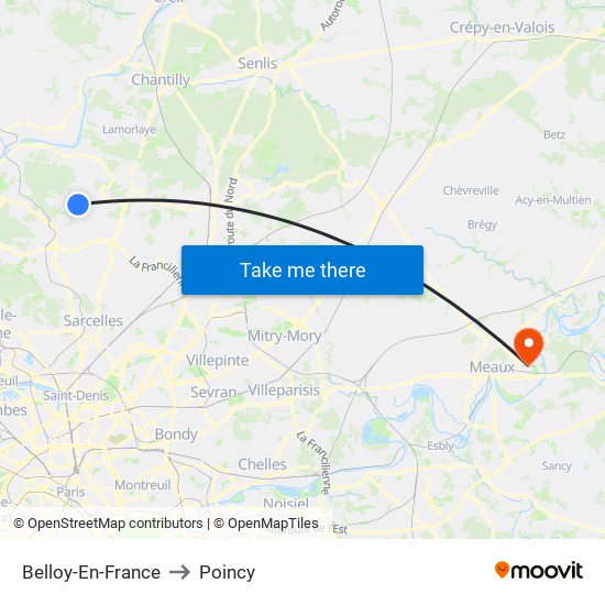 Belloy-En-France to Poincy map