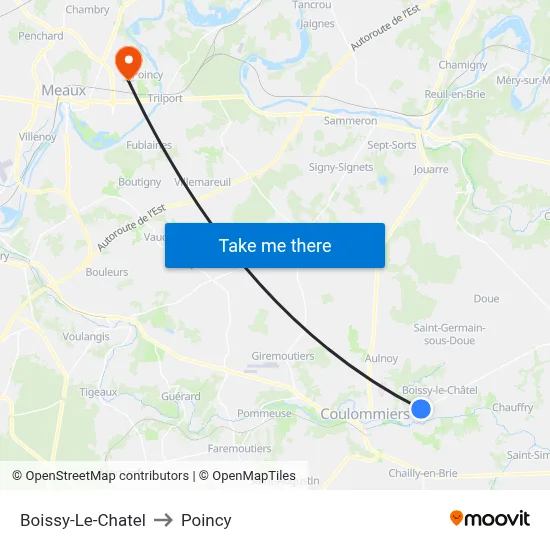 Boissy-Le-Chatel to Poincy map