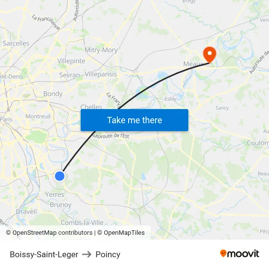Boissy-Saint-Leger to Poincy map