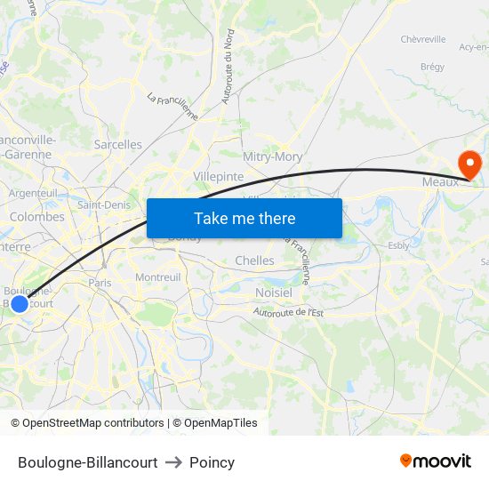Boulogne-Billancourt to Poincy map
