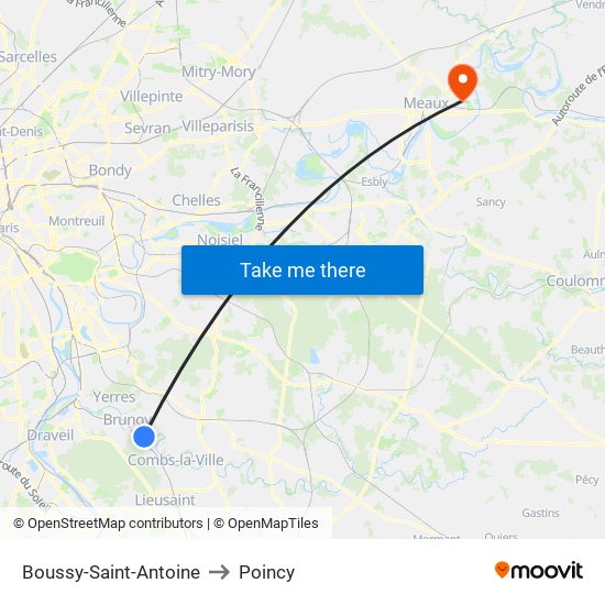 Boussy-Saint-Antoine to Poincy map