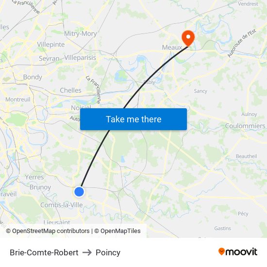 Brie-Comte-Robert to Poincy map