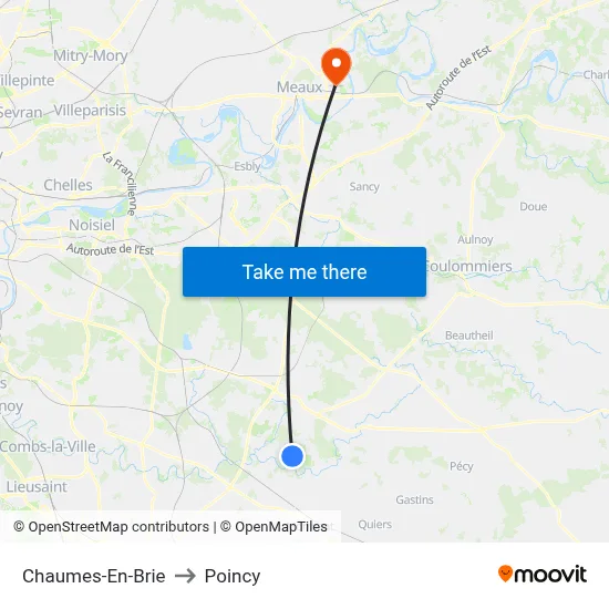 Chaumes-En-Brie to Poincy map