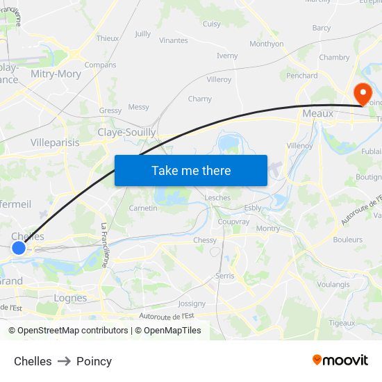 Chelles to Poincy map