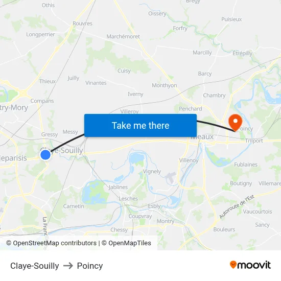 Claye-Souilly to Poincy map