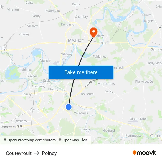 Coutevroult to Poincy map