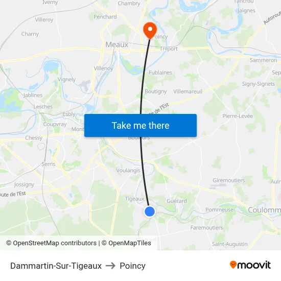 Dammartin-Sur-Tigeaux to Poincy map