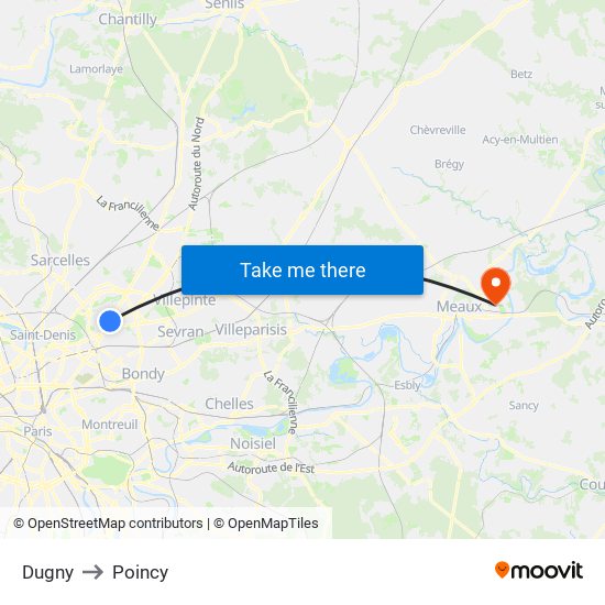 Dugny to Poincy map