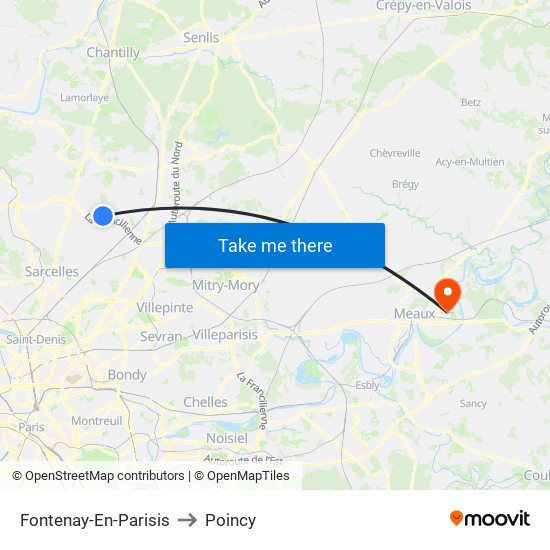 Fontenay-En-Parisis to Poincy map