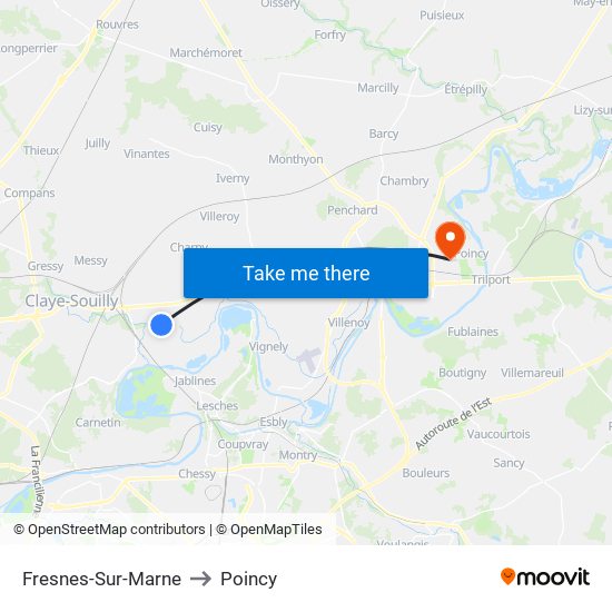 Fresnes-Sur-Marne to Poincy map