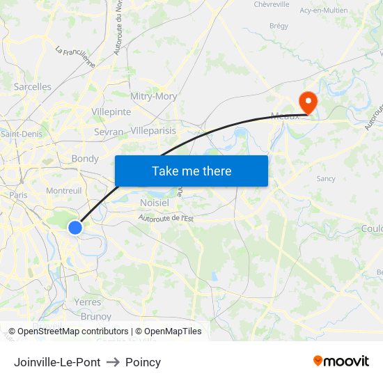 Joinville-Le-Pont to Poincy map