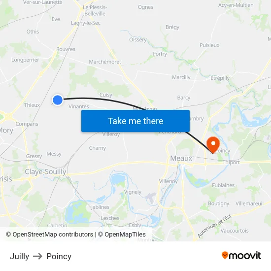 Juilly to Poincy map