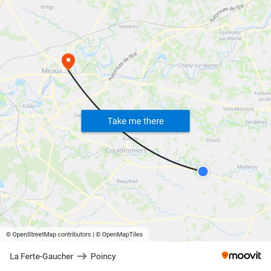 La Ferte-Gaucher to Poincy map