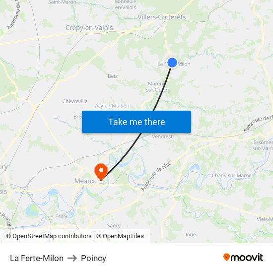 La Ferte-Milon to Poincy map