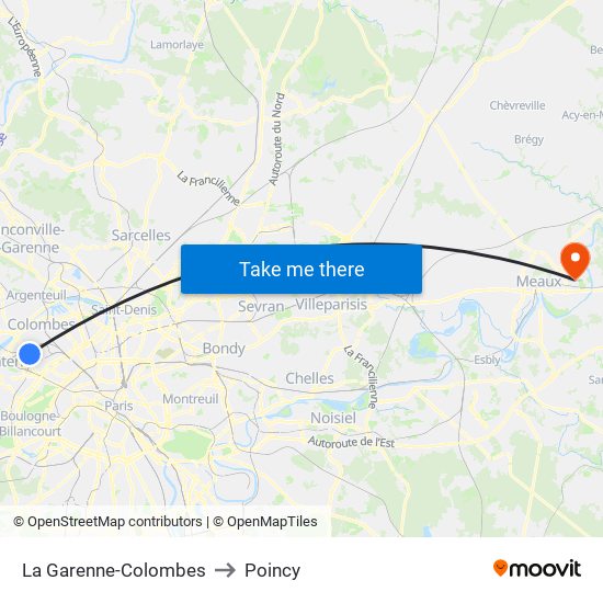 La Garenne-Colombes to Poincy map