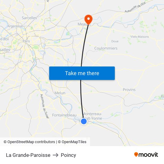 La Grande-Paroisse to Poincy map