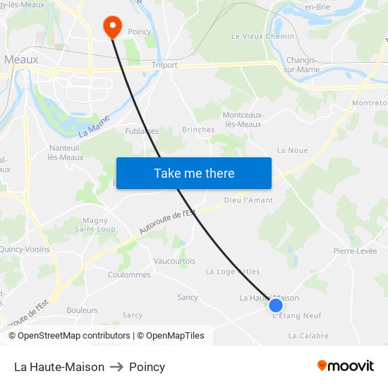 La Haute-Maison to Poincy map