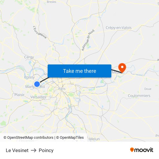 Le Vesinet to Poincy map