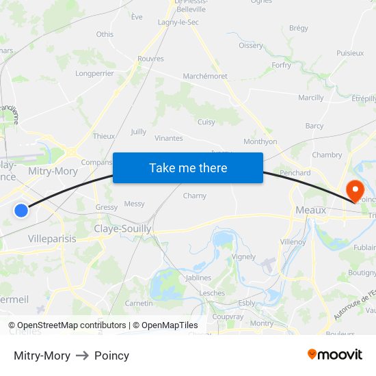 Mitry-Mory to Poincy map