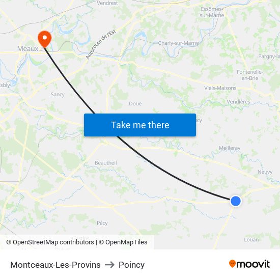 Montceaux-Les-Provins to Poincy map