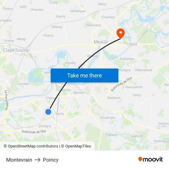 Montevrain to Poincy map