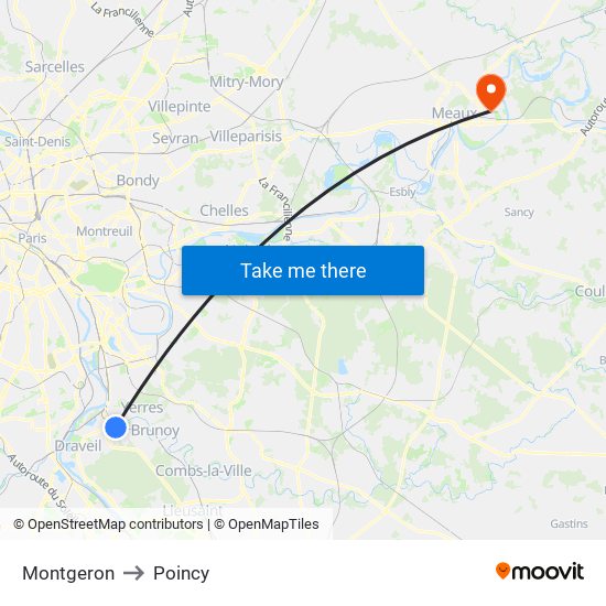 Montgeron to Poincy map