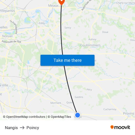 Nangis to Poincy map