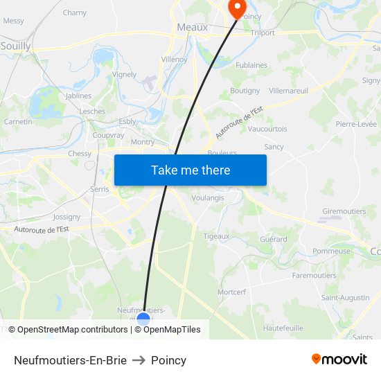 Neufmoutiers-En-Brie to Poincy map