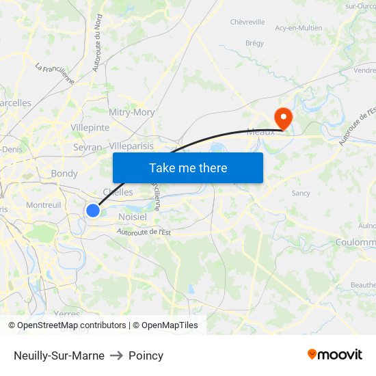 Neuilly-Sur-Marne to Poincy map