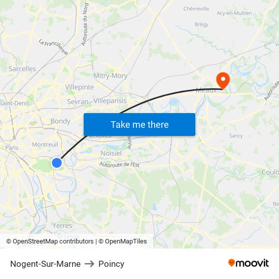 Nogent-Sur-Marne to Poincy map