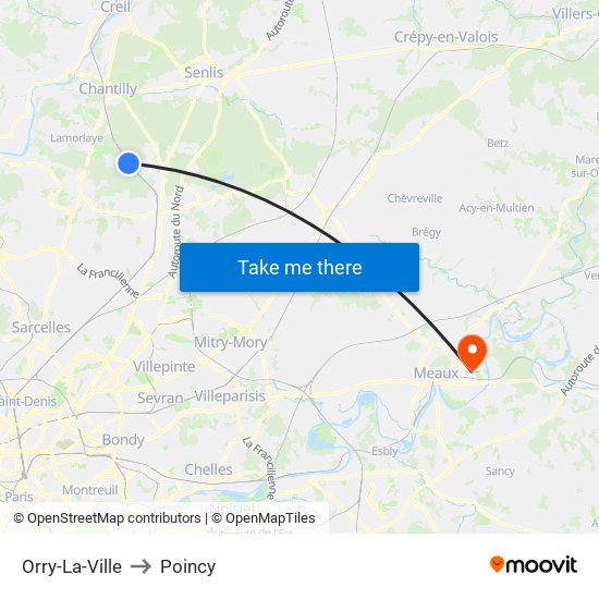 Orry-La-Ville to Poincy map