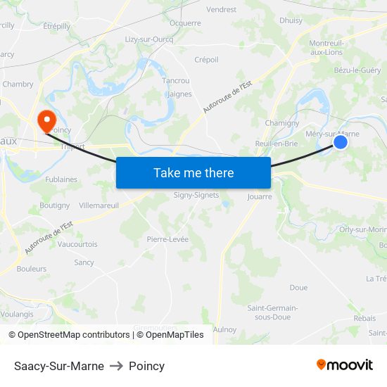 Saacy-Sur-Marne to Poincy map