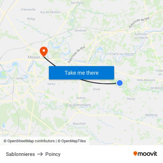 Sablonnieres to Poincy map