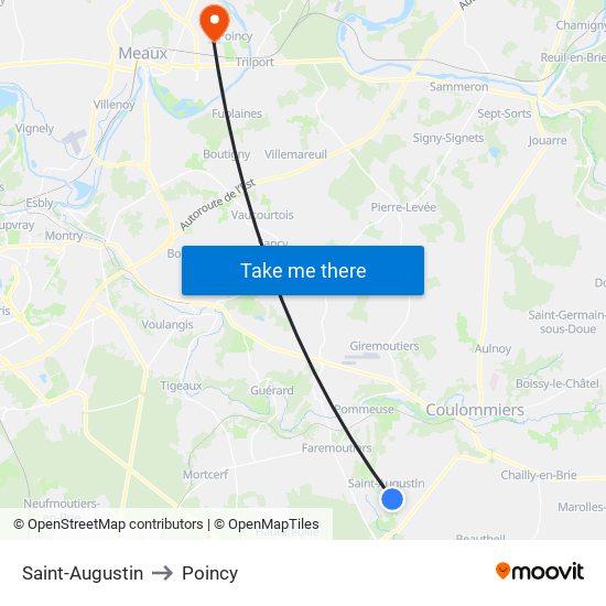 Saint-Augustin to Poincy map