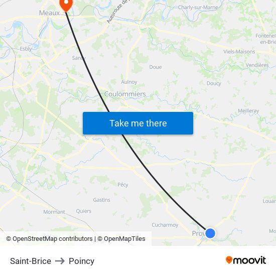 Saint-Brice to Poincy map