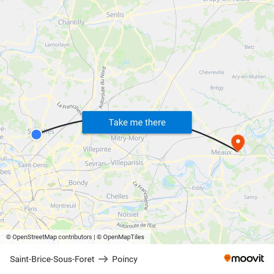 Saint-Brice-Sous-Foret to Poincy map