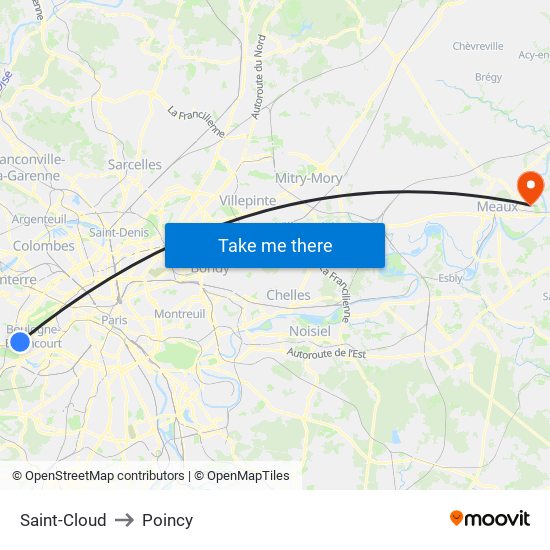 Saint-Cloud to Poincy map