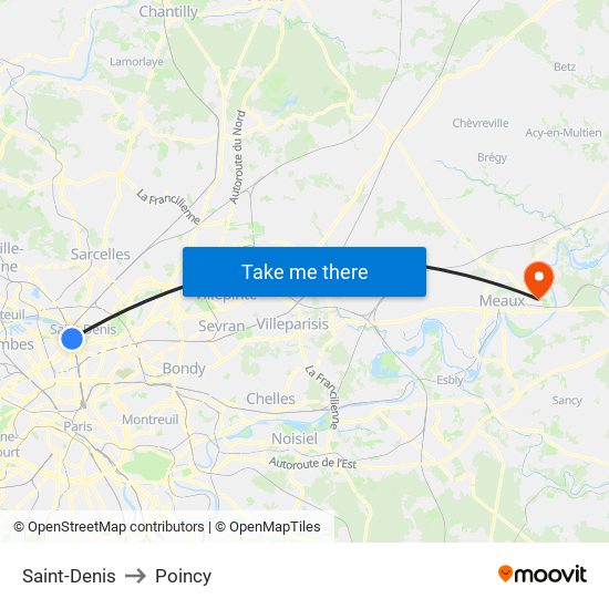 Saint-Denis to Poincy map