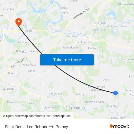 Saint-Denis-Les-Rebais to Poincy map