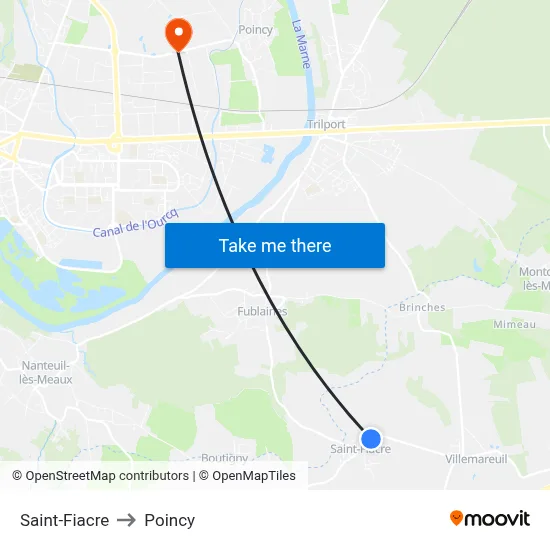 Saint-Fiacre to Poincy map