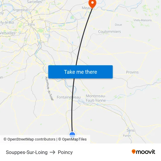 Souppes-Sur-Loing to Poincy map