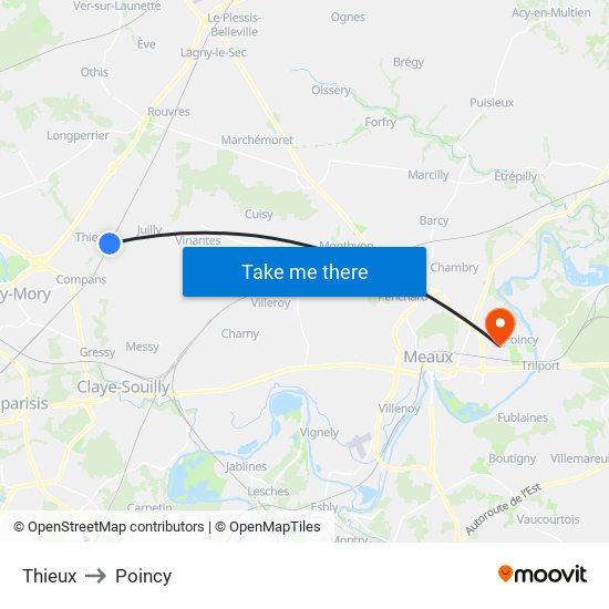 Thieux to Poincy map