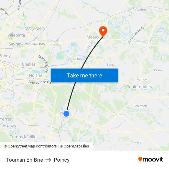Tournan-En-Brie to Poincy map