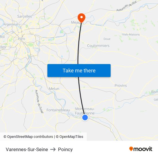 Varennes-Sur-Seine to Poincy map