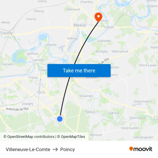 Villeneuve-Le-Comte to Poincy map