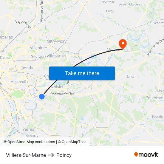 Villiers-Sur-Marne to Poincy map