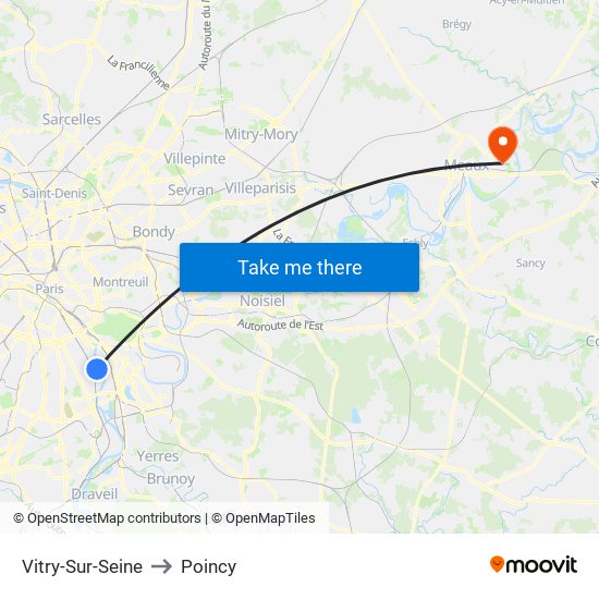 Vitry-Sur-Seine to Poincy map