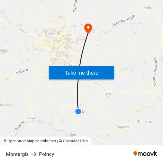 Montargis to Poincy map