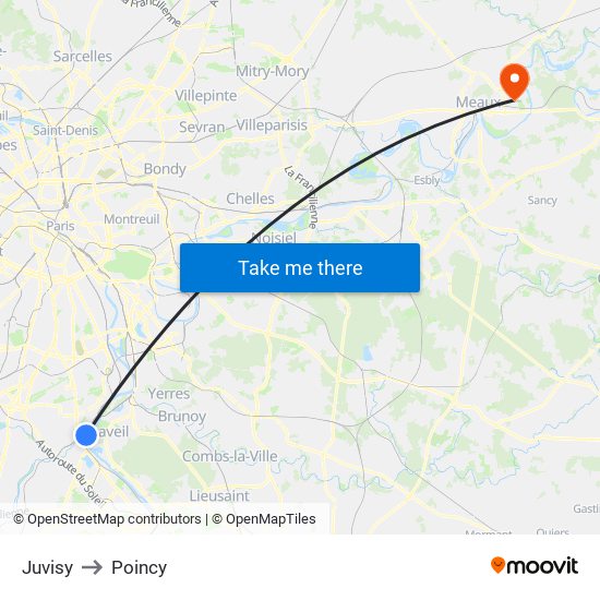 Juvisy to Poincy map