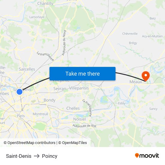 Saint-Denis to Poincy map